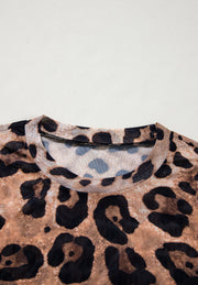 Sheer leopard print second-skin top with crew neck