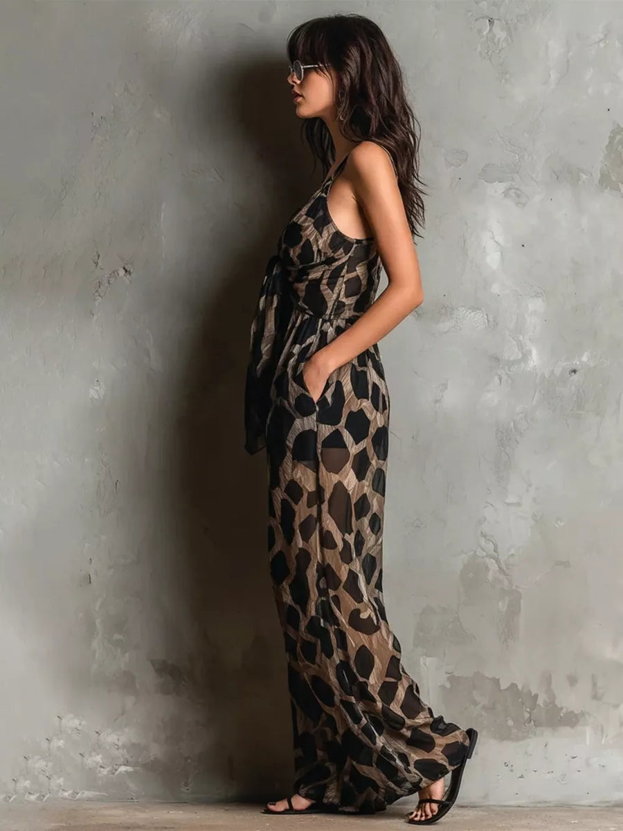 100% polyester Care instructions: Machine wash cold jumpsuit in Taupe with relaxed silhouette