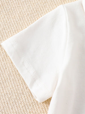 White cotton baby outfit set, short sleeve detail