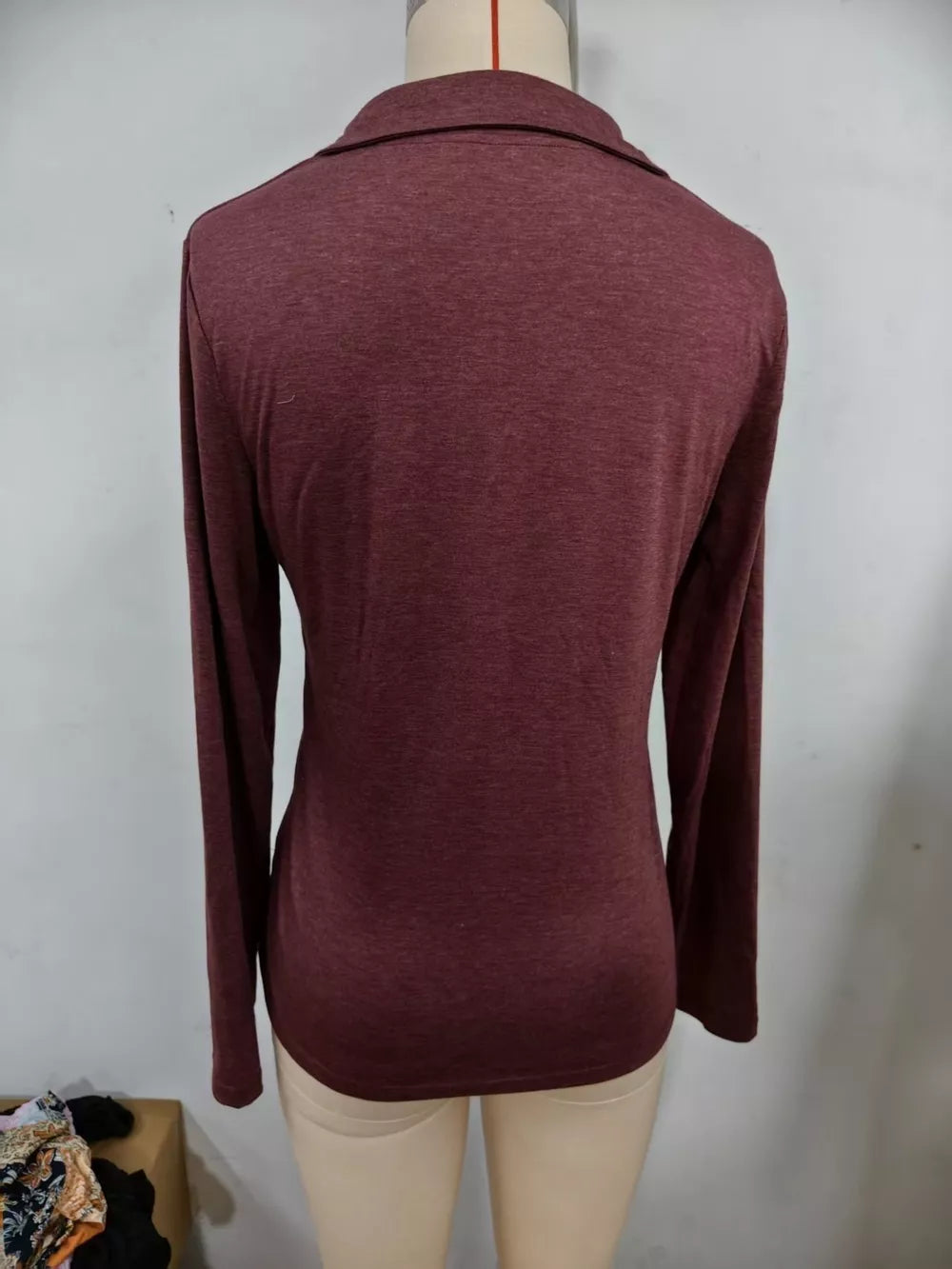 Slim Fit Long Sleeve Quarter-zip T-shirt in Dark Blue with zipper