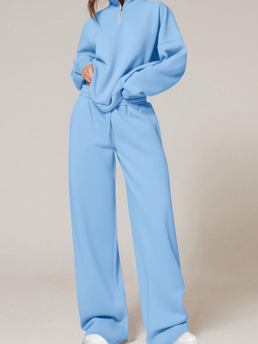 athleisure sweat set in Sky Blue with mock neck