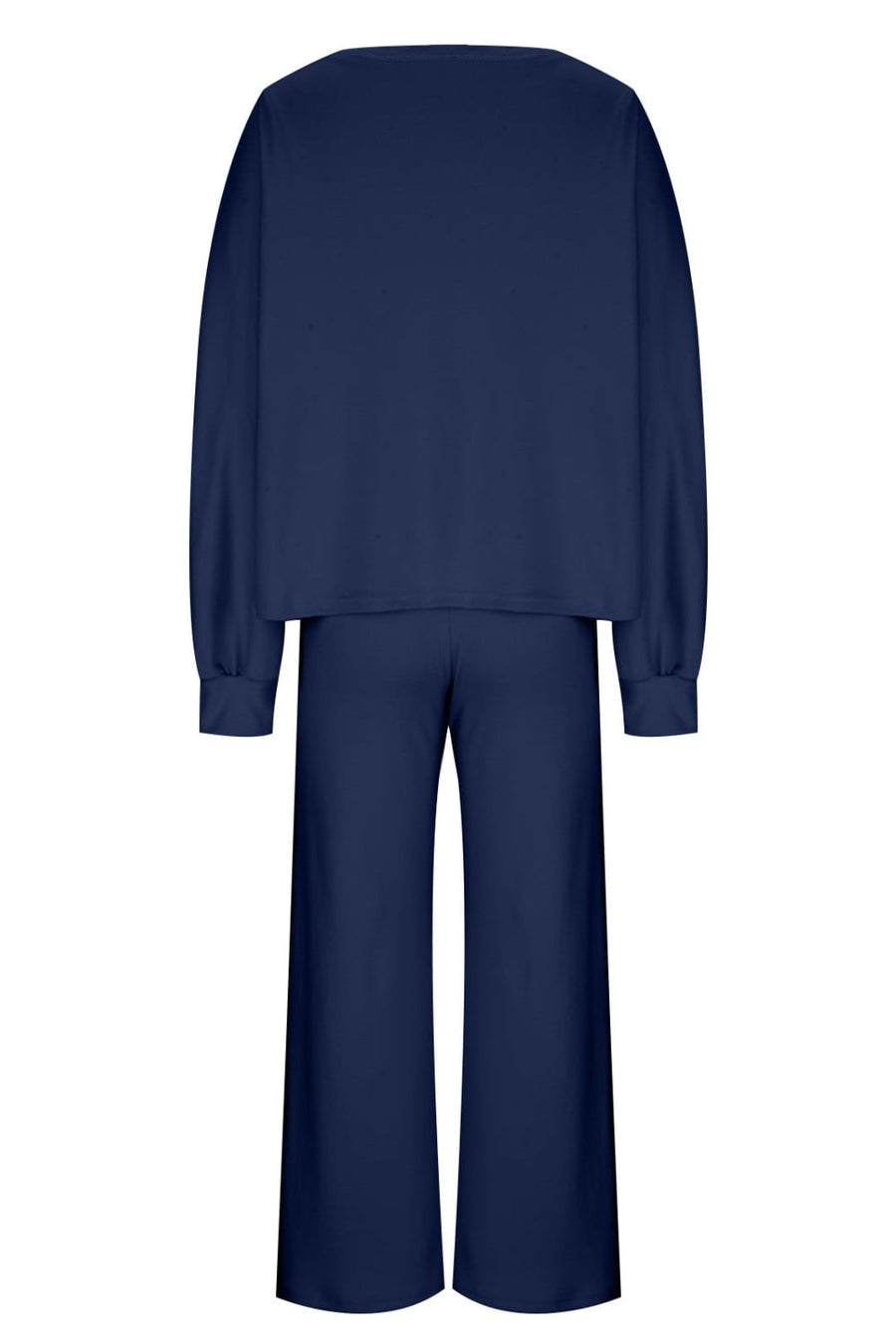 Dark Navy wide-leg lounge set with balloon sleeves and crew neck top