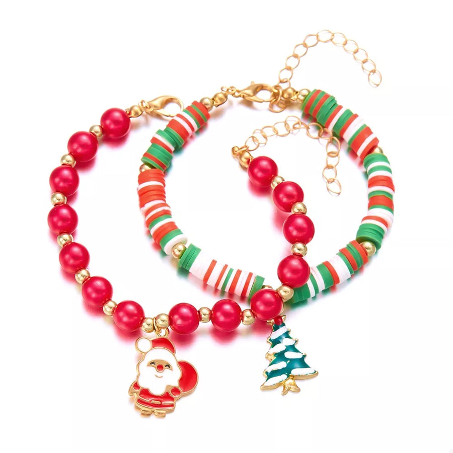 bracelet in red with striped and beaded