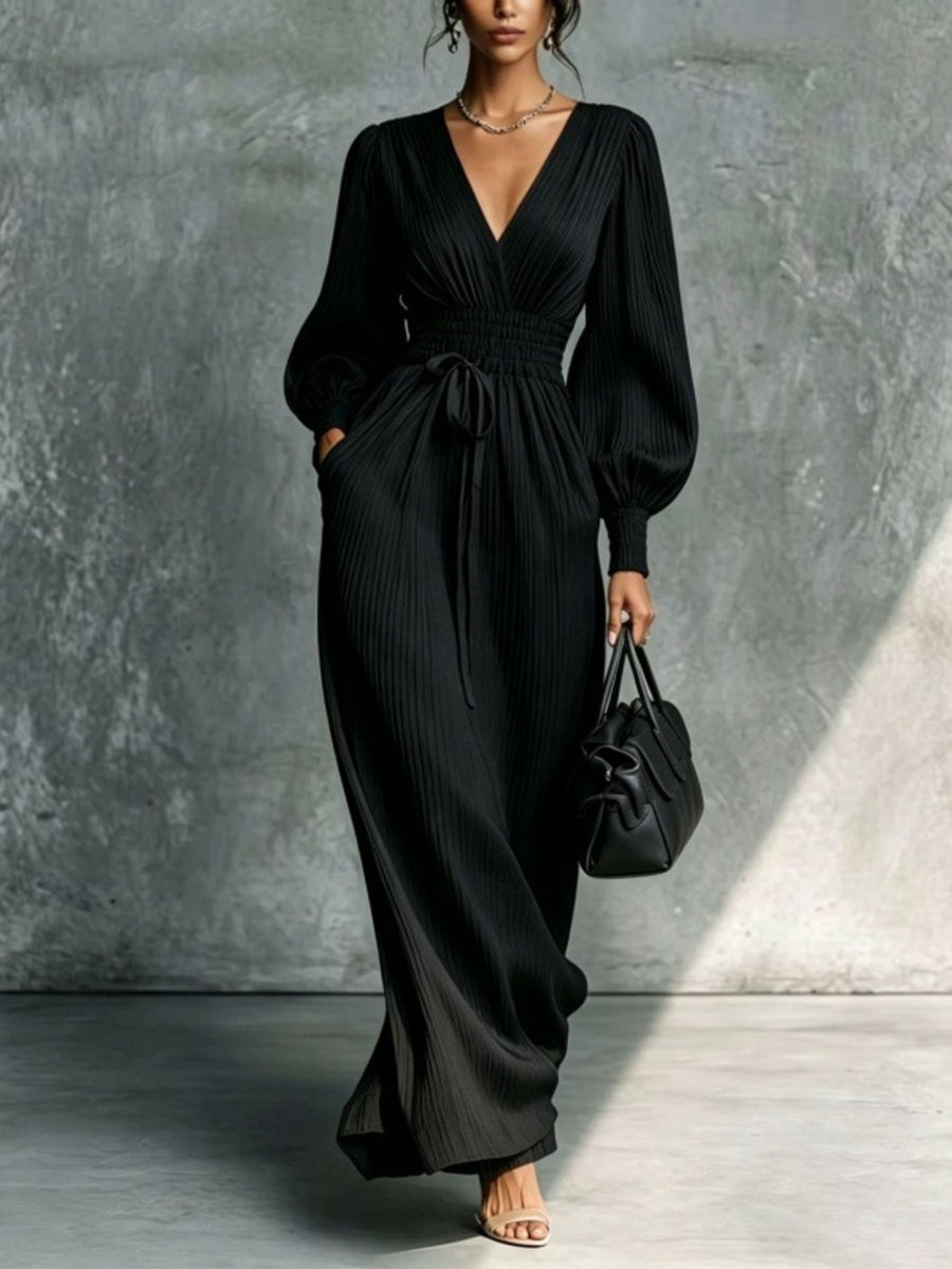 100% polyester Care instructions: Machine wash cold maxi dress in Black with A-line silhouette