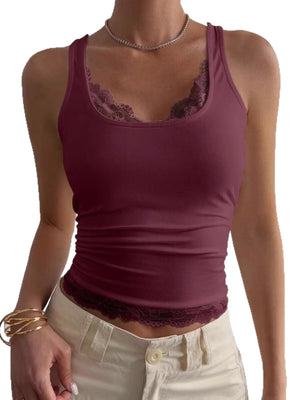 White fitted tank top with scoop neck