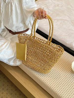PU Leather Imported Size &amp tote in gold with tote silhouette