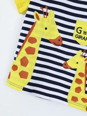 Children's Giraffe Embroidered Striped T-shirt option 4