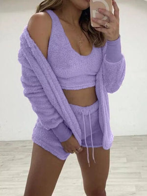 modern pajama set in Grey with scoop neck, hooded