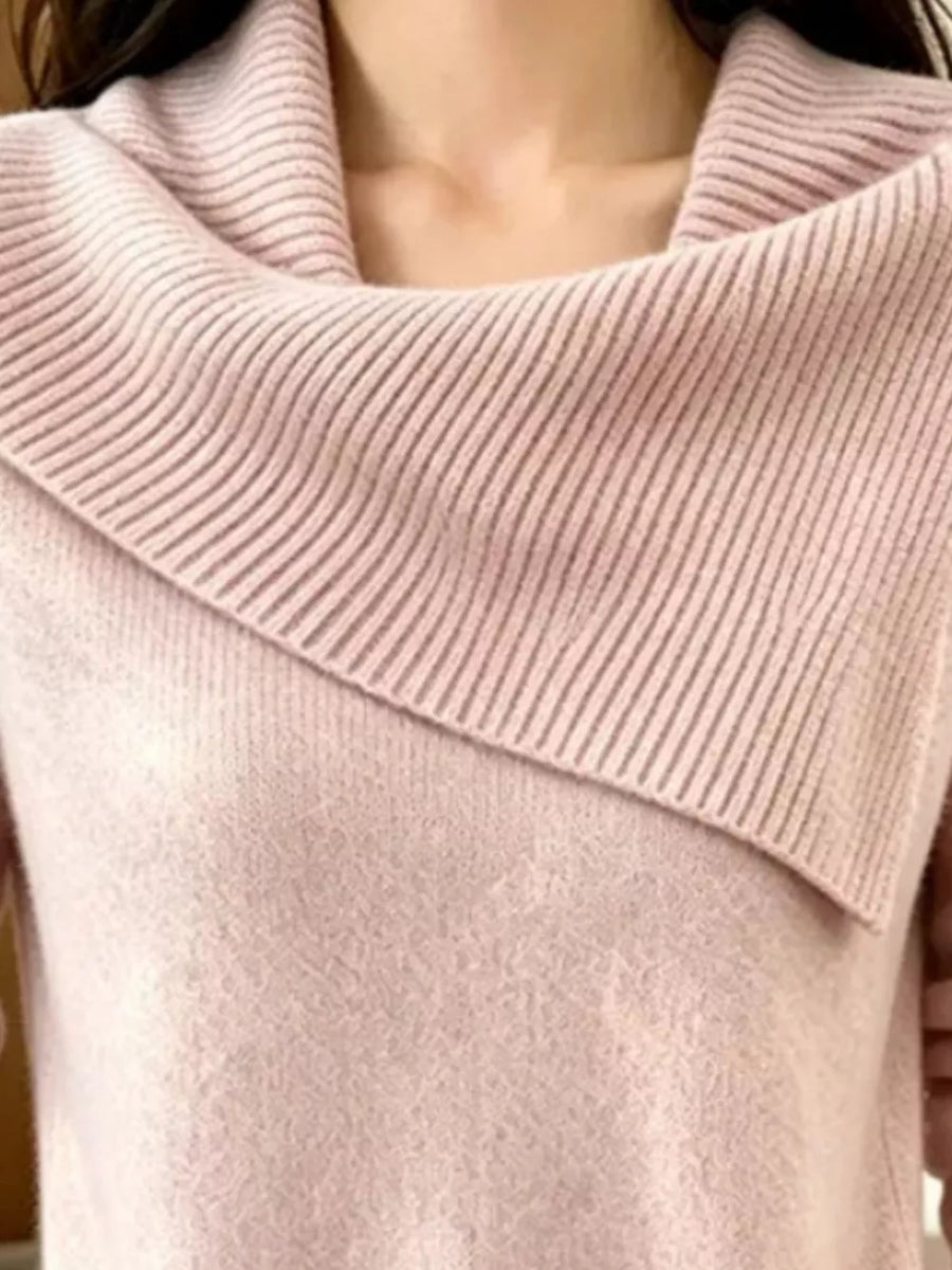 Green regular pullover sweater with collared