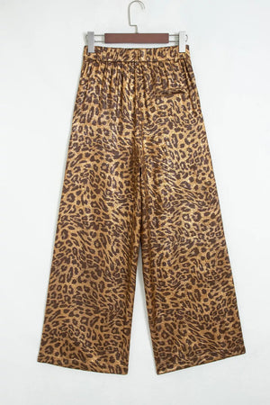 golden brown wide-leg pants with high-waisted and N/A