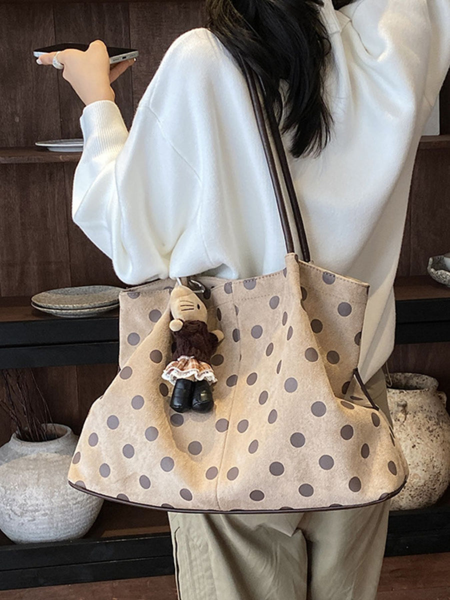 shoulder bag in Tan with polka dot and shoulder straps