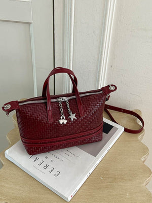 Small Woven Texture Crossbody Bag in Red with woven texture
