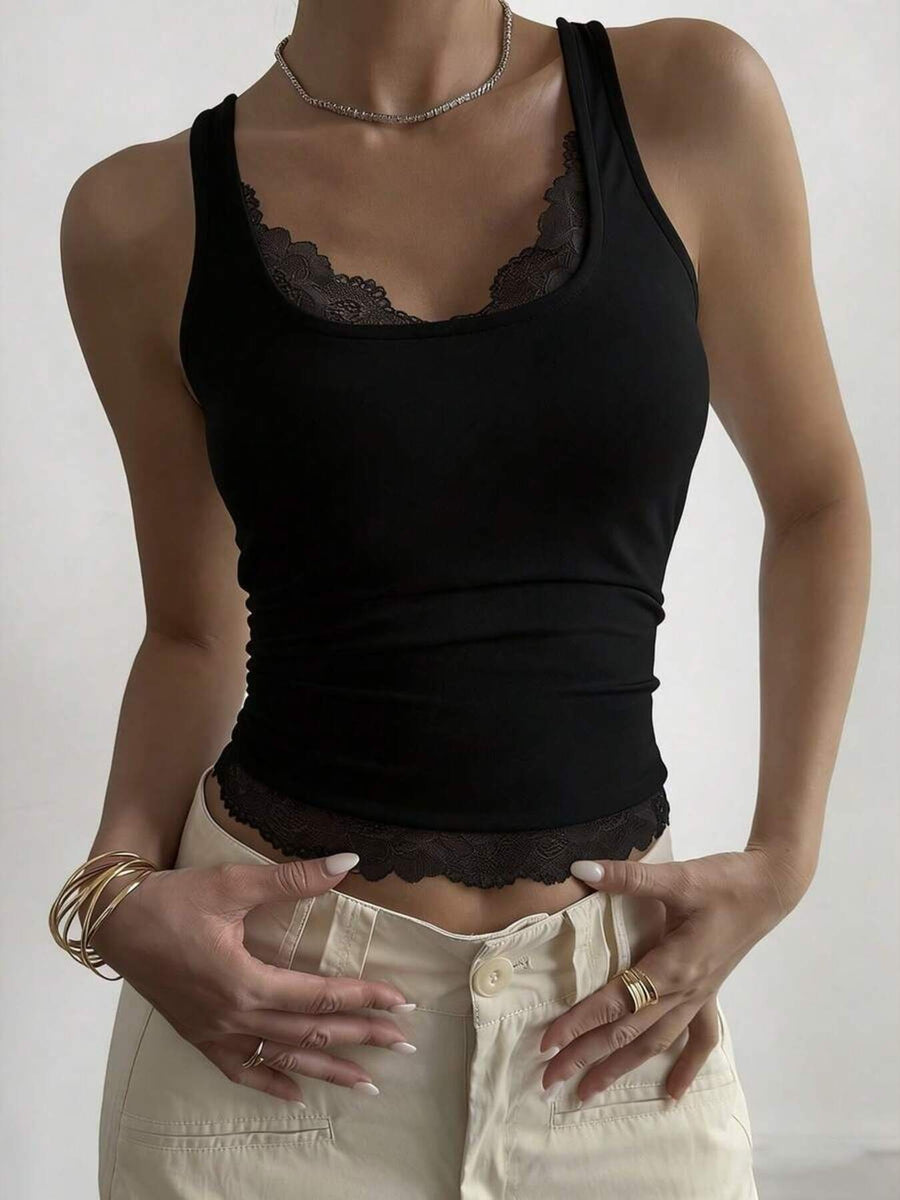 classic tank top in Khaki with scoop neck