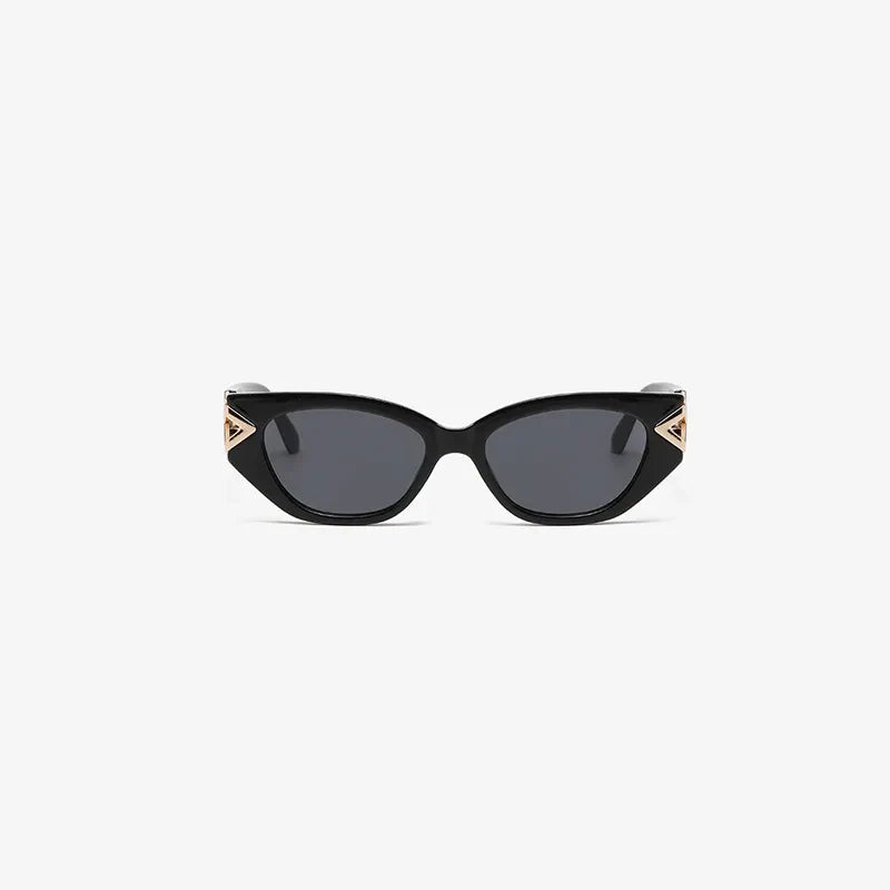 Black cat-eye sunglasses with gold geometric accents