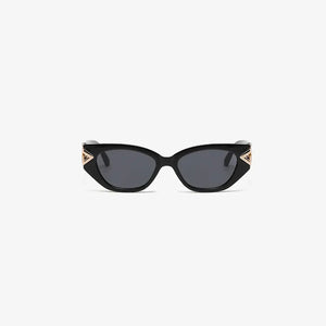 Black cat-eye sunglasses with gold geometric accents