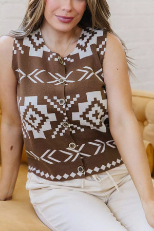 Western Geometric Sleeveless Knit Sweater Vest option 4