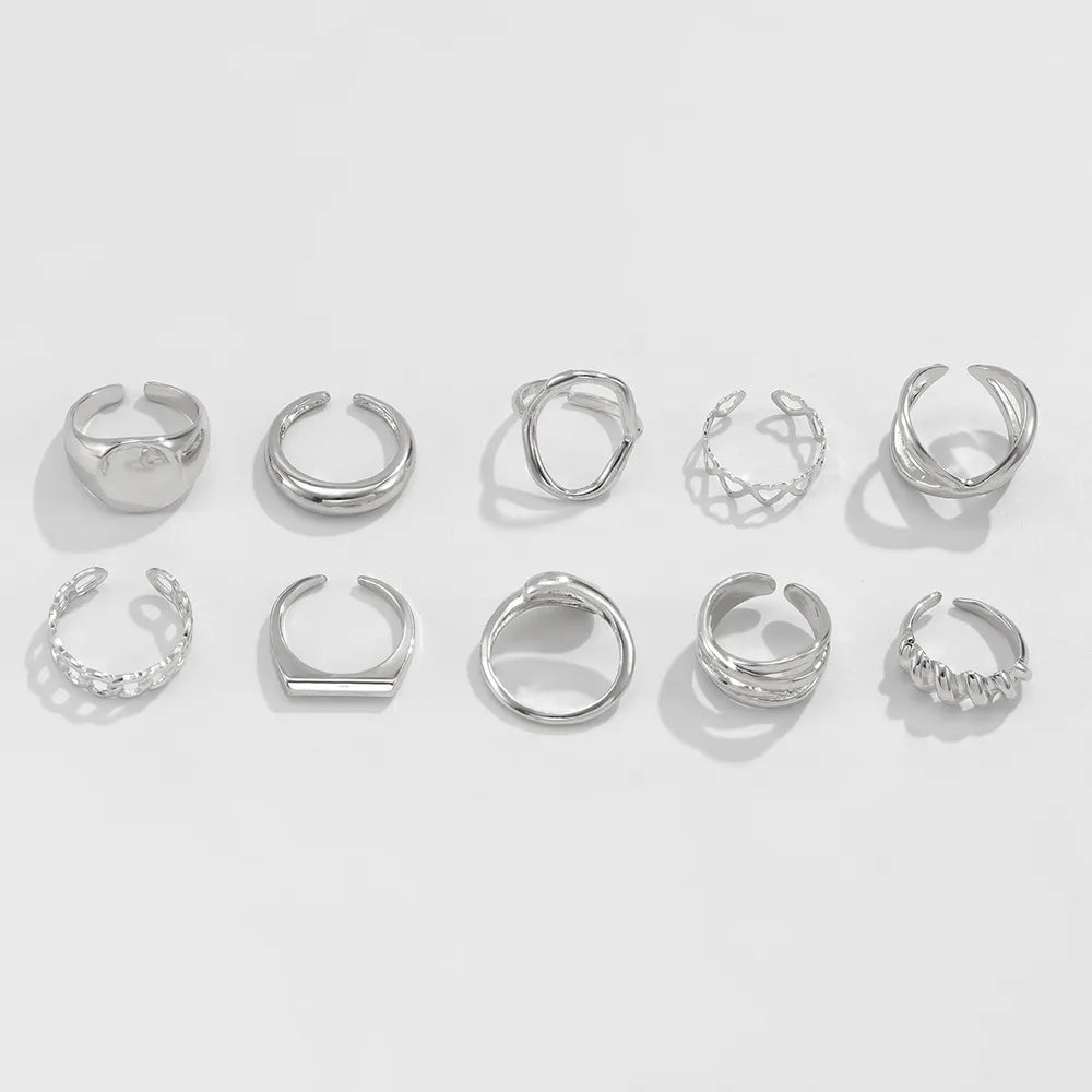 Silver ring featuring 10-piece set and geometric