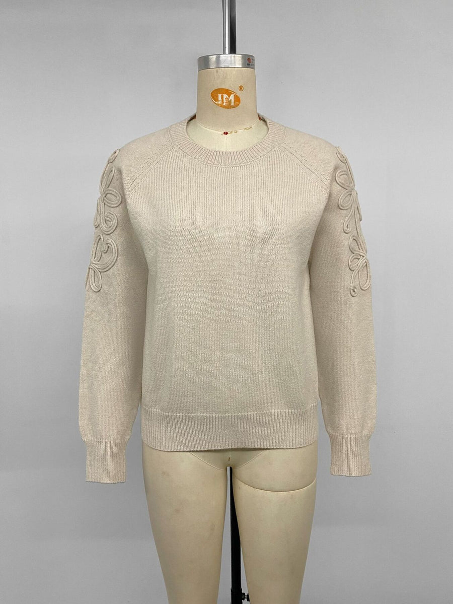 pullover sweater in Beige with applique and hip-length