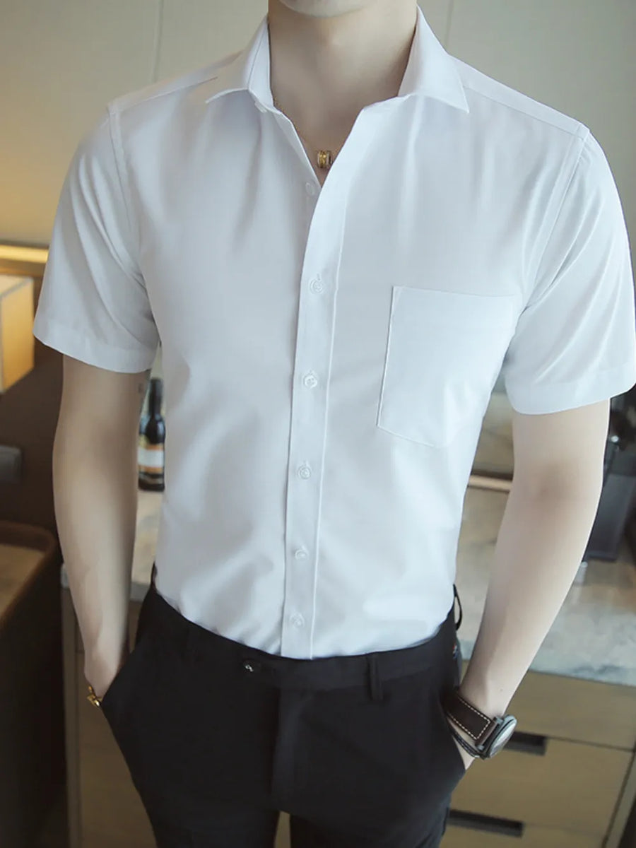 Men's Short Sleeve Slim Fit Casual Shirt in White