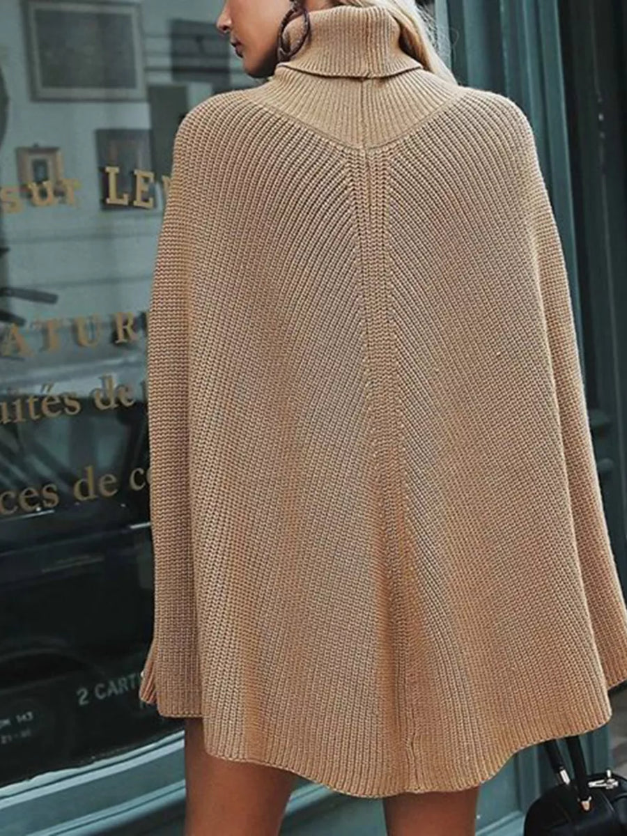 camel oversized poncho with turtleneck