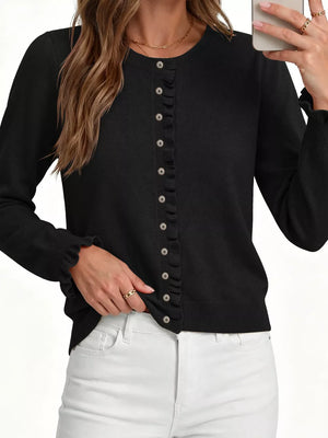Khaki regular cardigan with crew neck