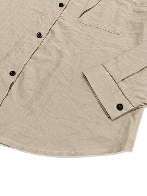 Khaki Color button-down shirt with hip-length and button-front