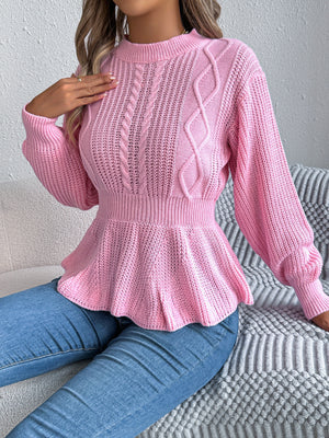 Burgundy pullover sweater with hip-length and pullover