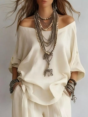 bohemian two-piece set in Dusty Pink with off-shoulder