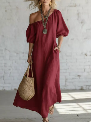 White One-shoulder Puff Sleeve Maxi Dress