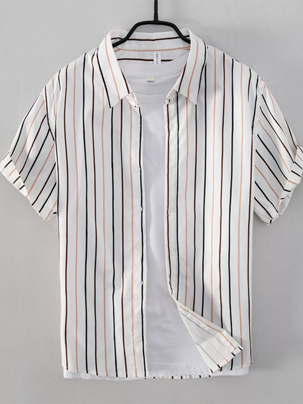 Coffee Men's Plus Size Striped Button Up Shirt