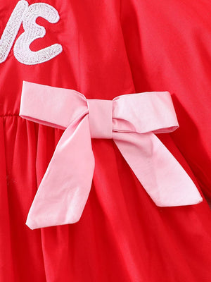 Red with Children's Bow Long Sleeve Dress
