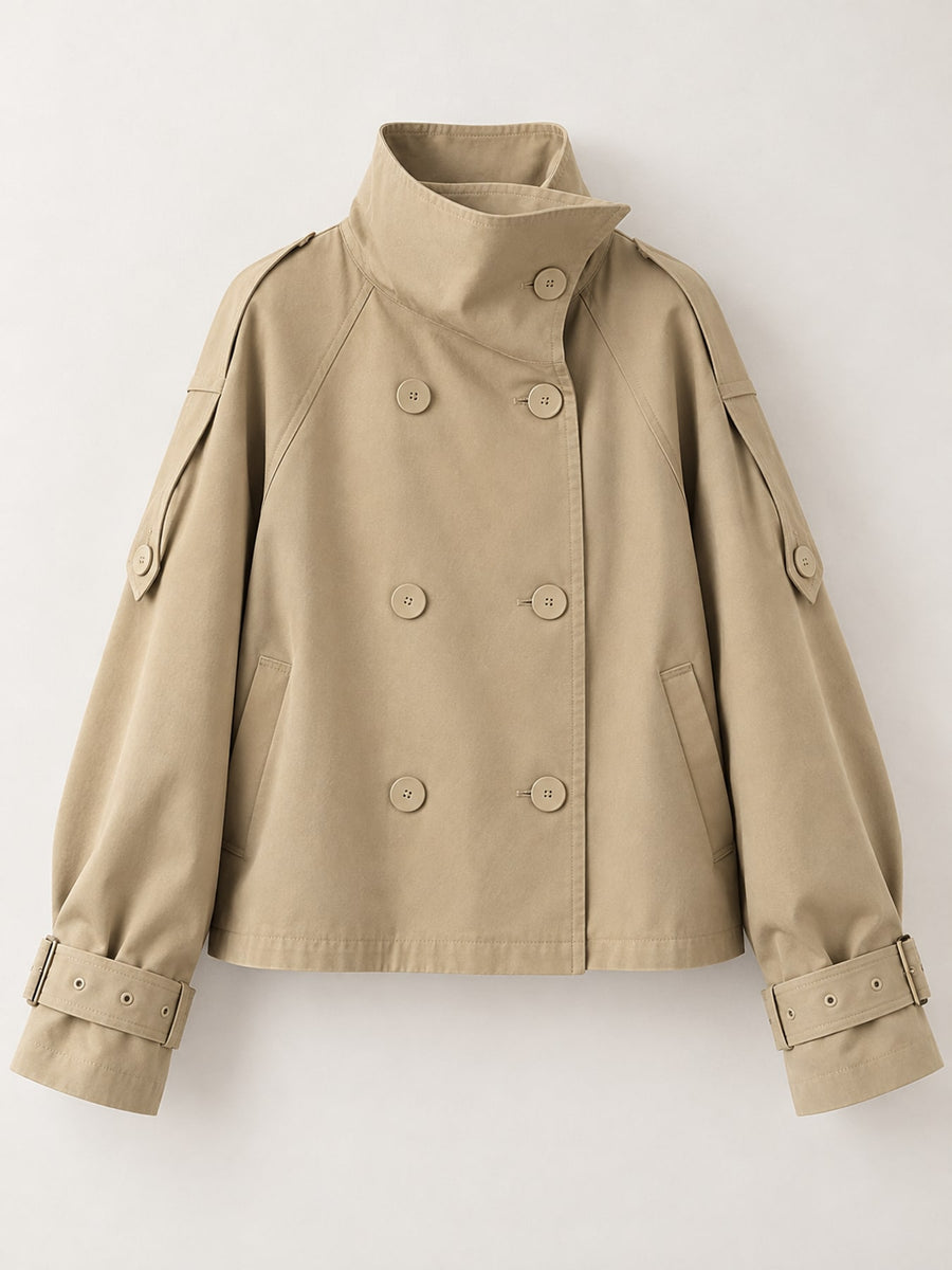 Khaki relaxed trench coat with collared