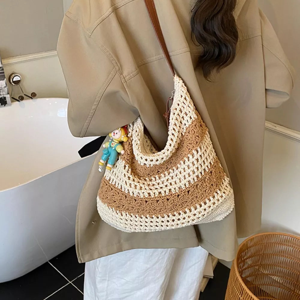 Tan Crochet Knit Shoulder Bag