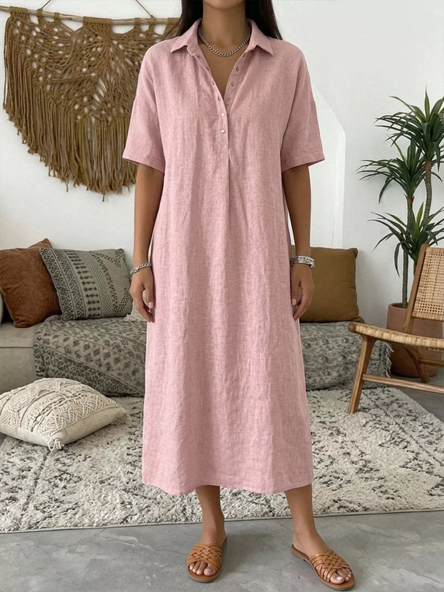 Full Size Button Detail Half Sleeve Dress Plus Size in Blue