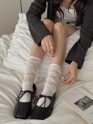 white socks with crew length and elastic