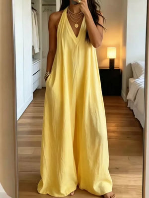 White relaxed jumpsuit with halter