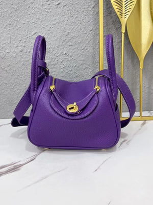 Gold-Tone Hardware Leather Crossbody Bag in Purple And Blue
