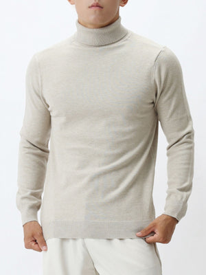 turtleneck sweater in light beige featuring thermal and slim fit