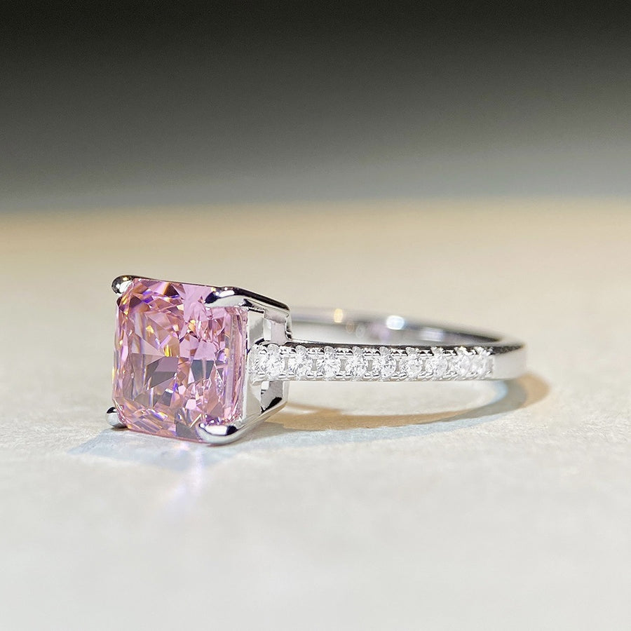 Pave 925 Sterling Silver Zircon Square Ring in silver with square cut stone
