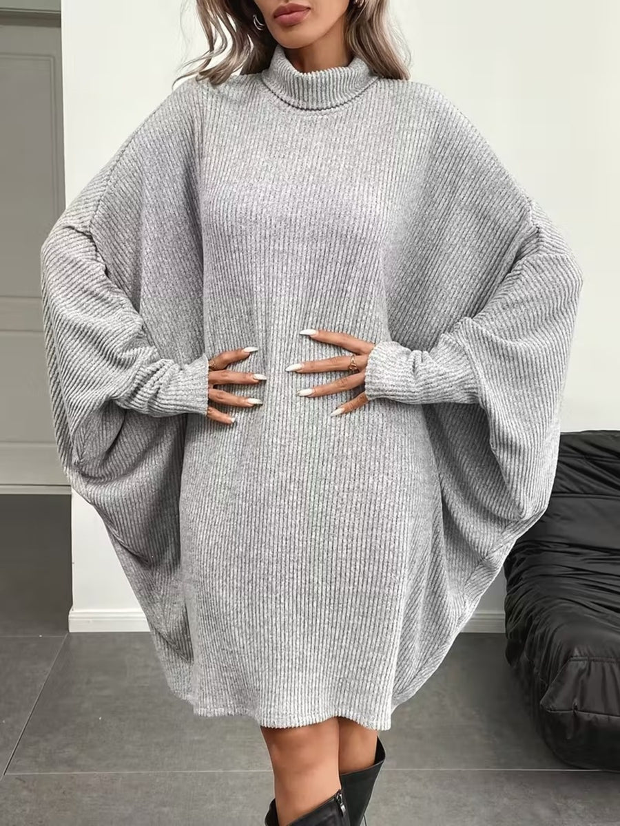 Gray sweater dress featuring oversized and ribbed knit