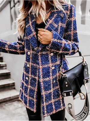 Plaid Tweed Double-breasted Coat in white with double-breasted