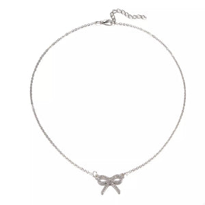 Silver bowknot pendant necklace with delicate chain
