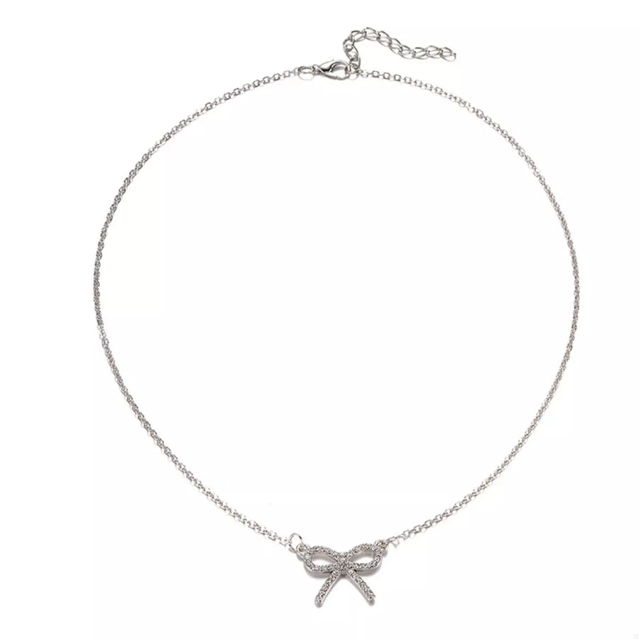Silver bowknot pendant necklace with delicate chain