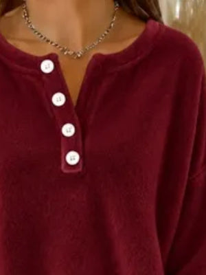 Pink sweatshirt with hip-length and half-button