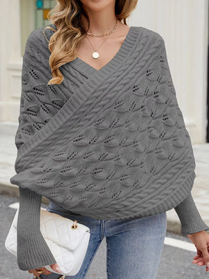Apricot Cable Knit Batwing Sleeve Sweater