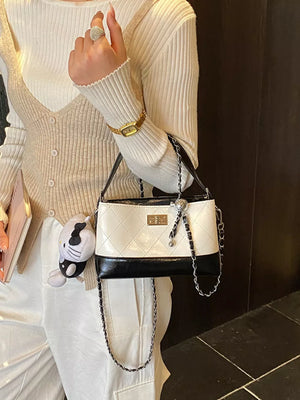 PU Leather Imported Size &amp crossbody bag in Cream with boxy silhouette