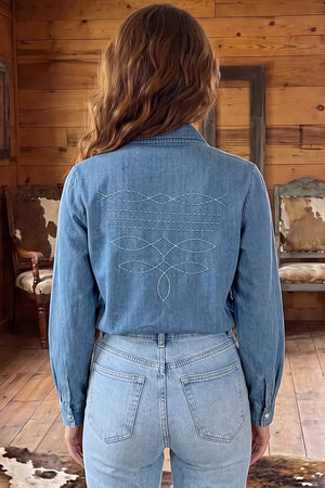 Long Sleeve Collared Denim Shirt in Medium