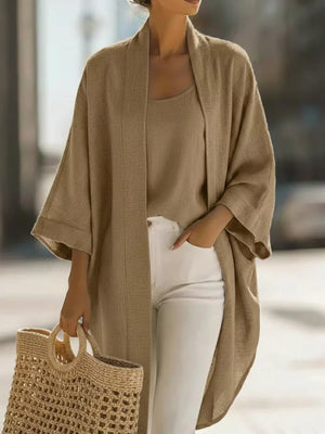 casual cardigan in Camel with scoop neck