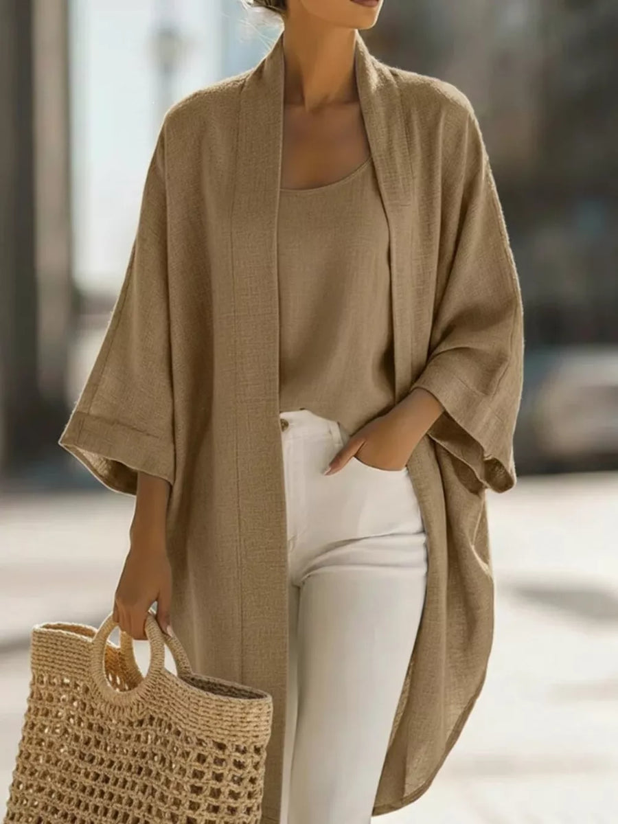 casual cardigan in Camel with scoop neck