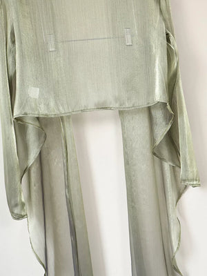 metallic olive green wrap top